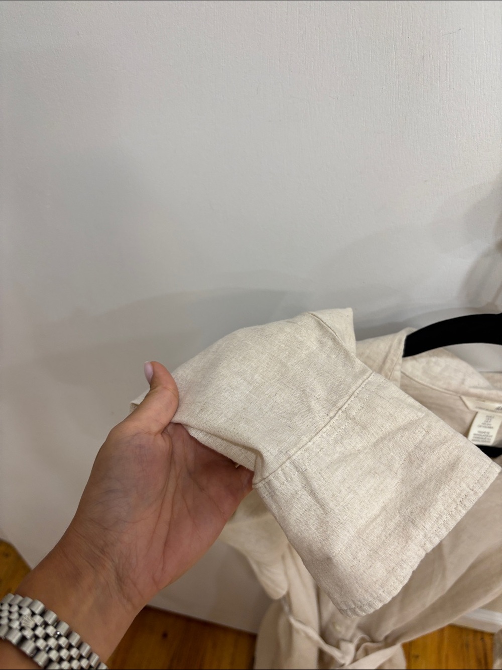H&M linen Beige Long Sleeve Belted Shirt Dress - Picture 3 of 3